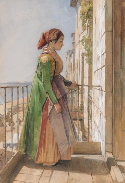A Greek Girl Standing on a Balcony by John Frederick Lewis